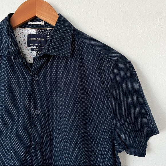 Denim & Flower Other - DENIM FLOWER Ricky Singh | Men’s Navy Pin-Dot Shirt Size Large